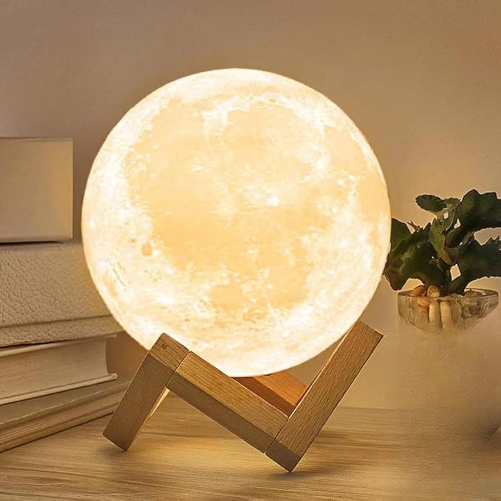 COEUS 3D Moon Rechargeable Table Night Lamp (15 cm, Multicolor)